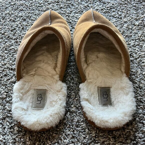 UGG Scuff Men 12 Suede Chestnut Slippers Sheepskin Slip-ons Normcore Preppy - Picture 2 of 7